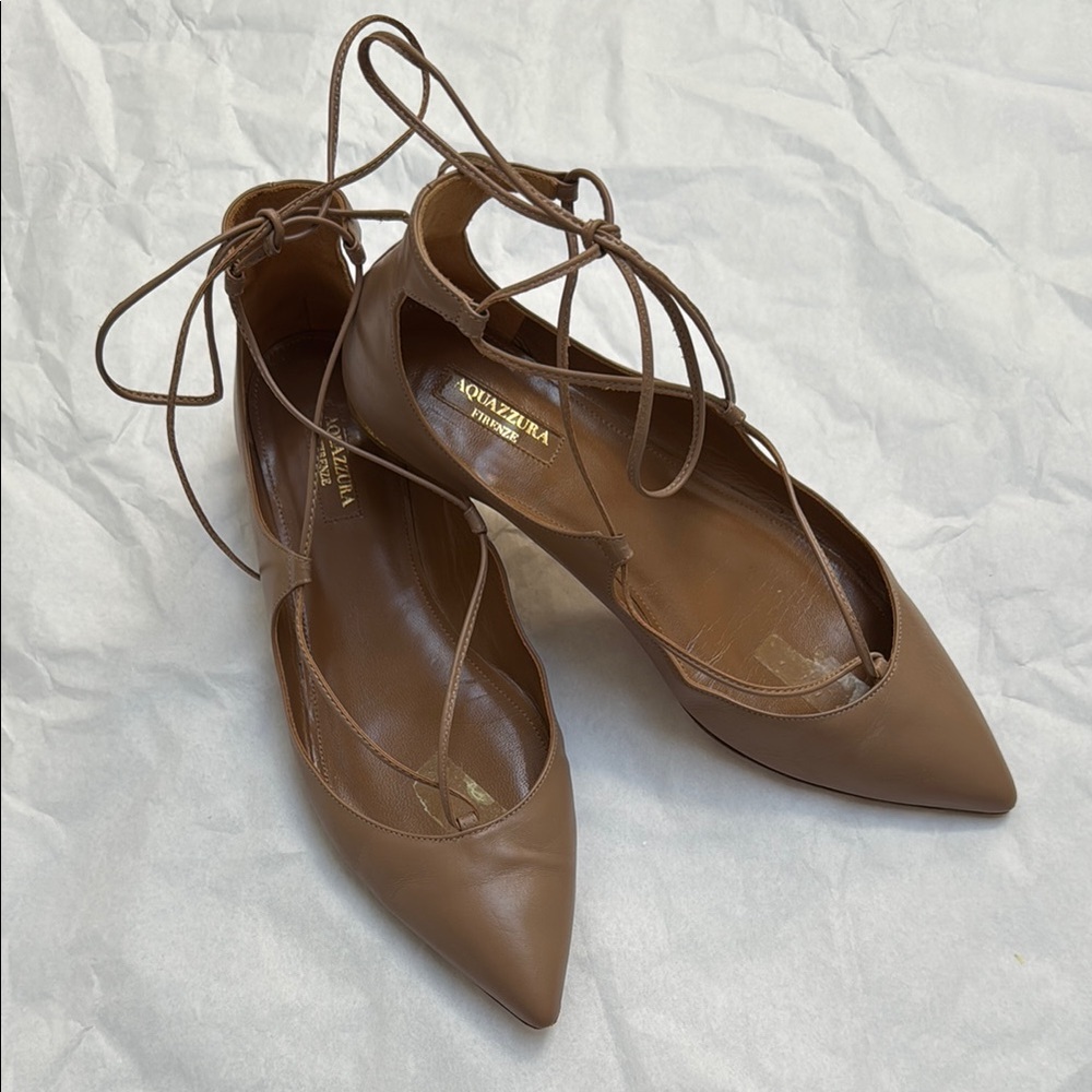 Aquazzura Christy leather point-toe flats, size IT38.5 | 8.5